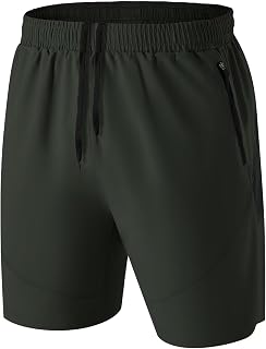 HMIYA Mens Running Shorts Sport Gym Breathable Zip Pockets