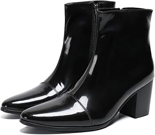 Santimon Stivali da uomo casual in pelle verniciata Chelsea Dress Boots Zip sul lato metà polpaccio stivali per uomo, nero, 41 EU