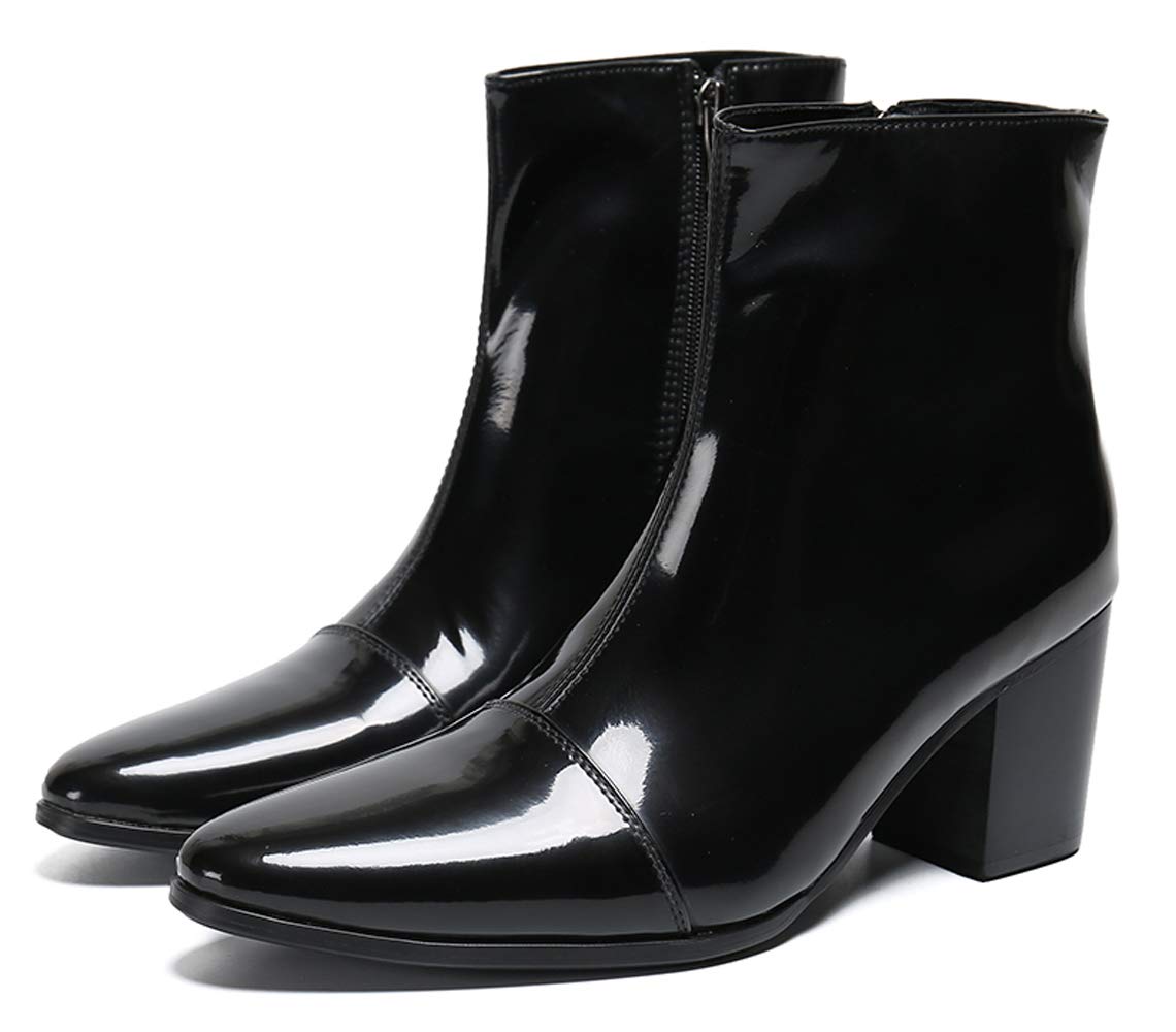 Santimon Stivali da uomo casual in pelle verniciata Chelsea Dress Boots Zip sul 