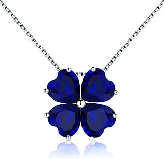 JIANGXIN Women's Silver 925 Heart Natural Stone Necklace Pendant with Birthstone, Four-Leaf Clover for Love and Luck, LUCKY Ladies Necklace with 45cm 18K Coated Chain, Hypoallergenic, Suitable for
