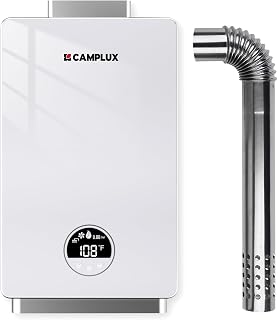 CAMPLUX Propane Tankless Water Heater 3.18 GPM, 82,000 BTU Instant On Demand Propane Hot Water Heater with Glass Panel Residential for 2-3 Points Use, White