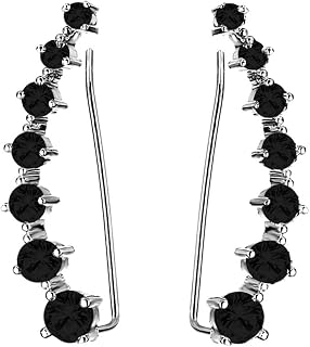 Reffeer Solid 925 Sterling Silver 7 Crystals Cuff Earrings Climber for Women Crawler Earrings Wraps
