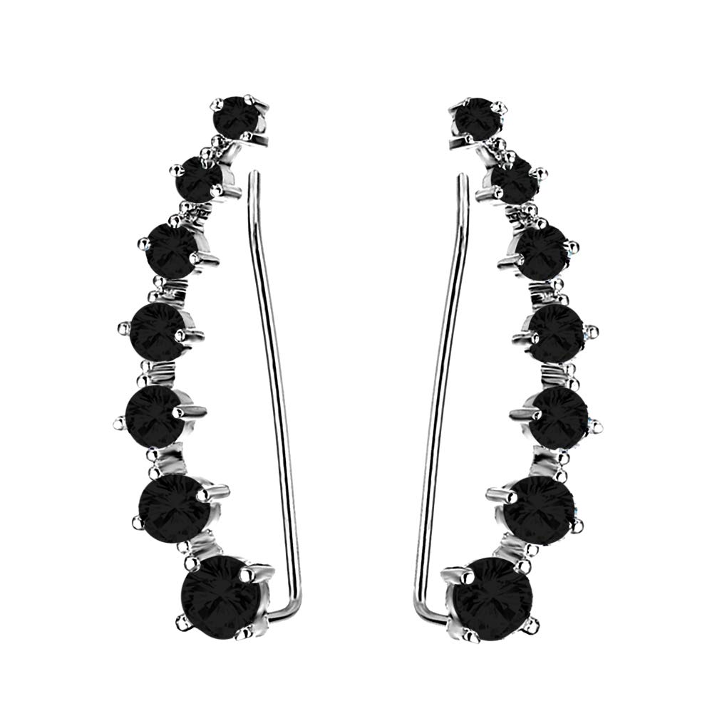 Reffeer Solid 925 Sterling Silver 7 Crystals Cuff Earrings Climber for Women Cra