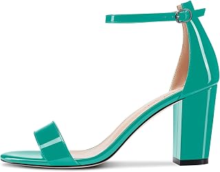 NobleOnly Women's Chunky Wide High Heel Open Toe Sandals Strap Ankle Cute Wedding Dress Clear Shoes