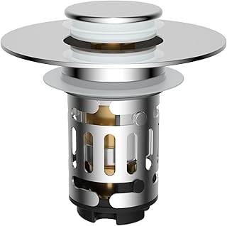 Hibbent Upgraded 3 in 1 Bathroom Sink Drain Strainer, Pop Up Stopper | Universal Sink Plug, Removable Stainless Steel Filter Basket Hair Catcher, Fit 1.1''-2.36'' Basin, Brass Bullet Core, Chrome