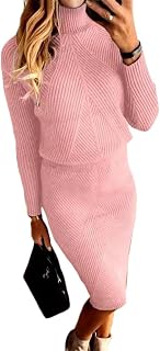 ORANDESIGNE Women's Knitted Sweater Dress Set 2 Pieces Winter Turtleneck Sweater and Pencil Skirt Knitted Elegant Bodycon Dress