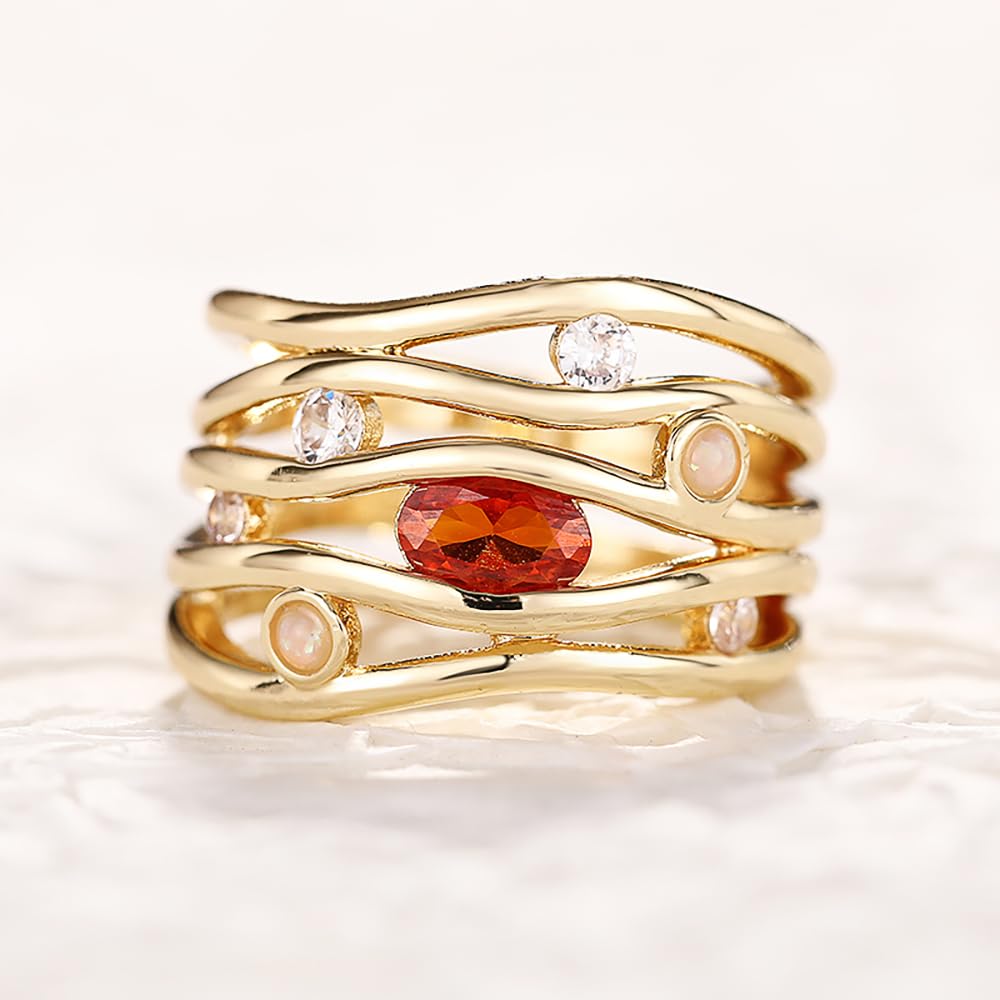 Fashion Gold Color Red Cubic Zirconia Ring for Women Luxury Chic Finger Accessor