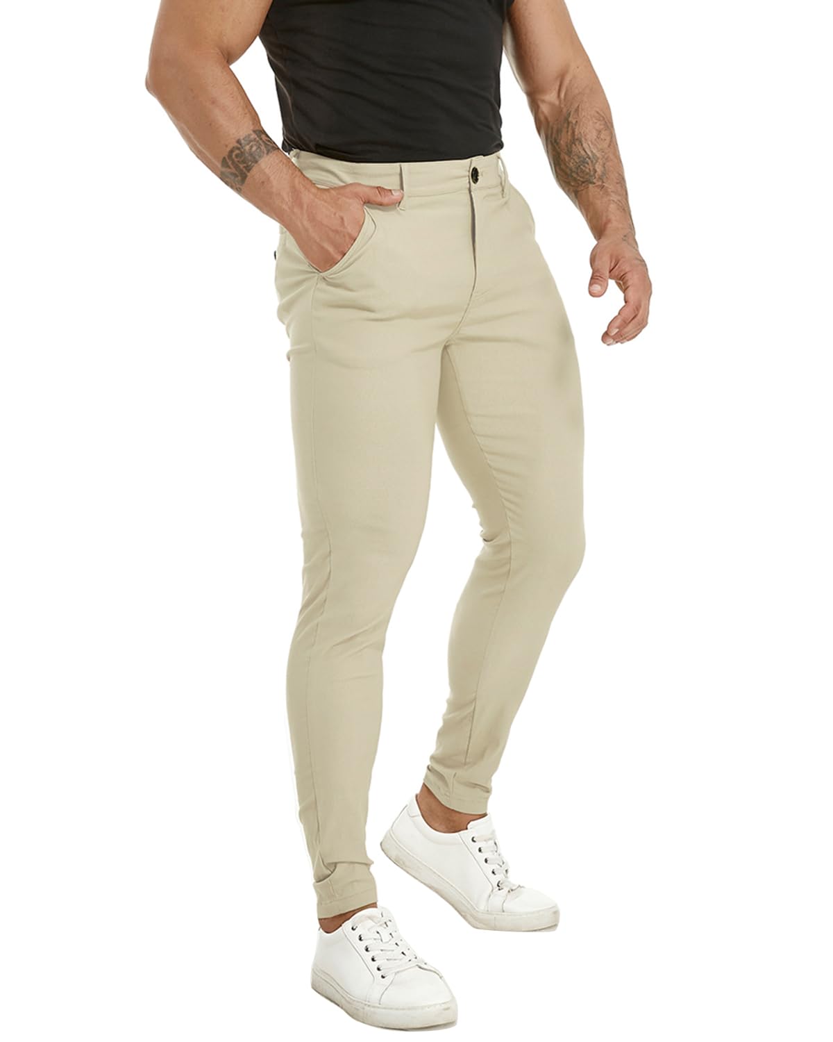 ALLELMS Mens Chinos Slim Fit Stretch Flat-Front Skinny Dress Pants