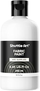 Shuttle Art White Fabric Paint, 8.45 oz(250 ml) Fabric Paint for Clothes Permanent, Non-Toxic Textile Paint for DIY Arts & Crafts, T-Shirts, Shoes, Jeans, Ideal for Base Coverage, Blending & Detailing
