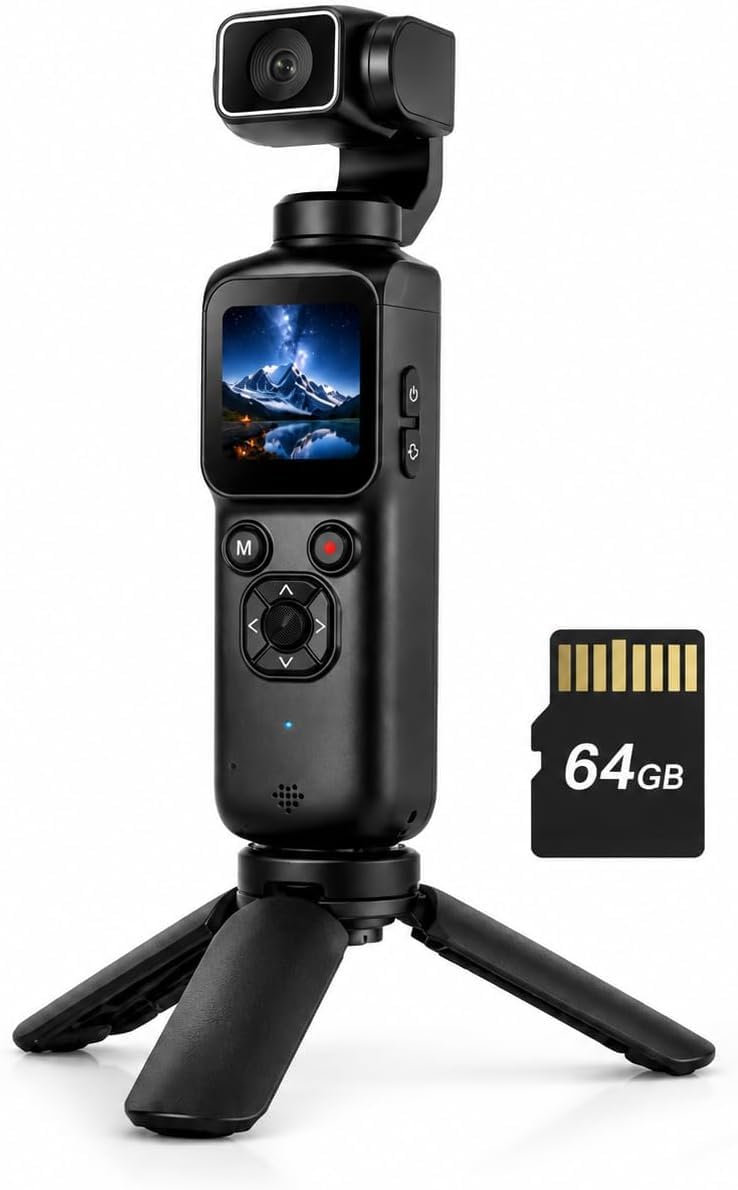 4K Pocket Vlogging Camera , 75MP Digital Camera with single-axis Horizontal 330°