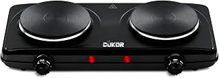 CUKOR Electric Burner, 1800W Hot Plate Electric Cooktop with 2 Cast Iron Burners, Portable Electric Stove for RV, Dorm, Office & Home, Countertop Double Burner