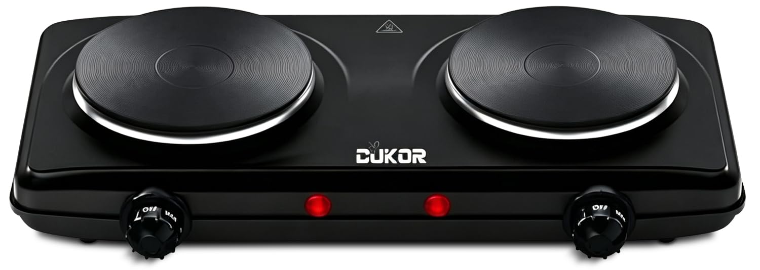 CUKOR Electric Burner, 1800W Hot Plate Electric Cooktop with 2 Cast Iron Burners