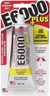 Eclectic Products inc. E6000 Plus Multi-purpose Clear Glue, Waterproof and Paintable, Strong Flexible Craft Adhesive for Wood, Glass, Fabric, Ceramic, Metal and More, 56.1ml