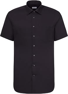 Seidensticker Men's Business Shirt - Regular fit - Non-Iron - Kent Collar - Short Sleeves - 100% Cotton