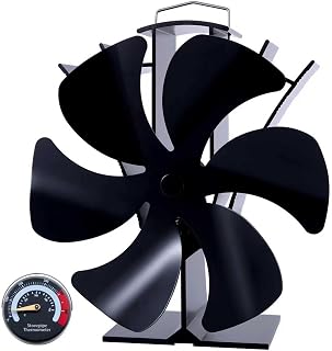 Tomersun Log Burner Stove Fan 6 Blades with Thermometer Woodburning Heat Powered Fire Fans for Fireplace/Wood Burning Stove/Log Burner