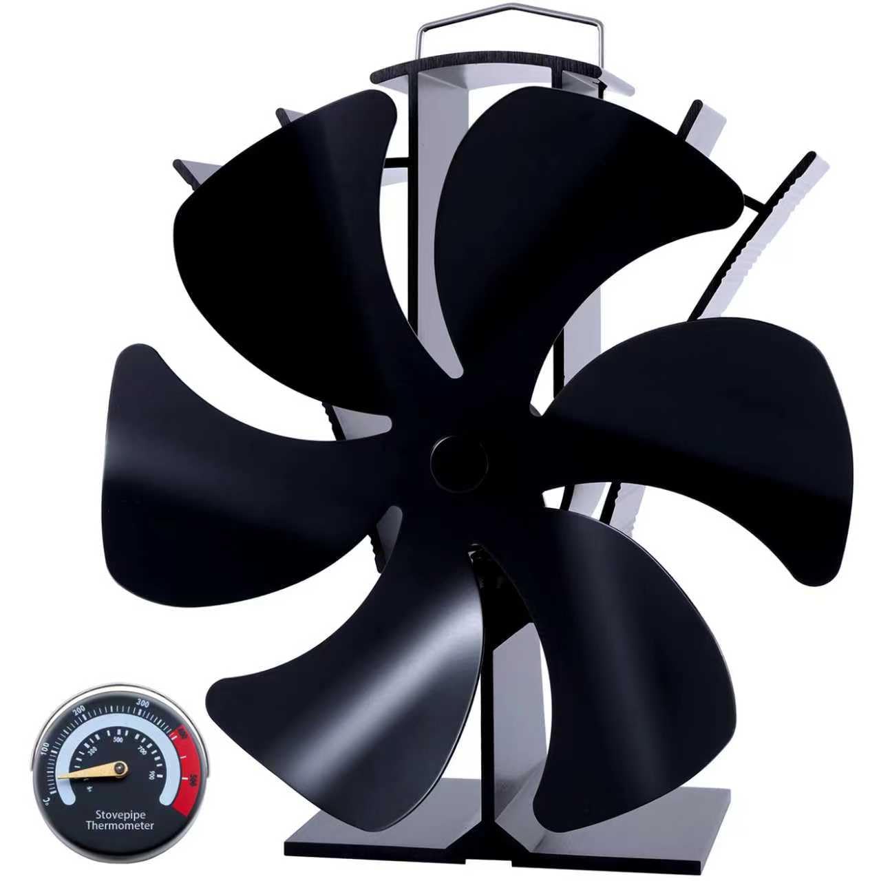Tomersun Log Burner Stove Fan 6 Blades with Thermometer Woodburning Heat Powered