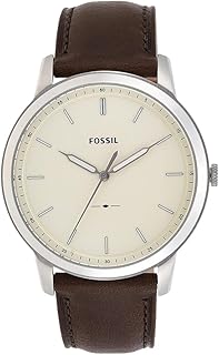 Fossil Men's Minimalist Quartz Stainless Steel and Leather Three-Hand Watch, Color: Silver, Luggage (Model: FS5304)