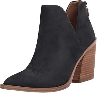 FISACE Women's Almond Toe Low Heel Western Ankle Boots Faux Leather Side Zipper Winter Shoes