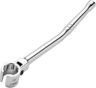 SWPHRT 7/8 Inch 22 mm O2 Sensor Wrench with 180 Degree Swivel Head | chromium-vanadium steel, 11.02 Inch overall length, curved ergonomic handle, textured grip, auto repair tool