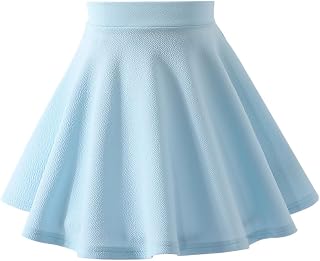 Girls Solid Skater Skirt High Waist Flared A-Line Mini Casual Skirt