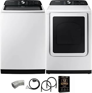 Samsung WA52DG5530K1 White Top Load High Efficiency Smart 5.2 Cu Ft Washer and 7.4 Cu Ft Electric Dryer Laundry Pair w