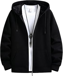 Sukinana 12.4 oz Men's Hoodie, Fleece Lined, Long Sleeve, Loose, Zip Hooded Sweatshirt, Large Size, With Inner Pockets, Basic, Pullover, Plain, Simple, Casual, Unisex, Multiple Colors Available for