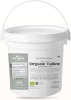 1kg Origin's Organic Grass-Fed Beef Tallow Cooking Fat – 100% Pure Traditional Dripping – High Smoke Point for Frying, Roasting & Baking – No Additives – UK Produced