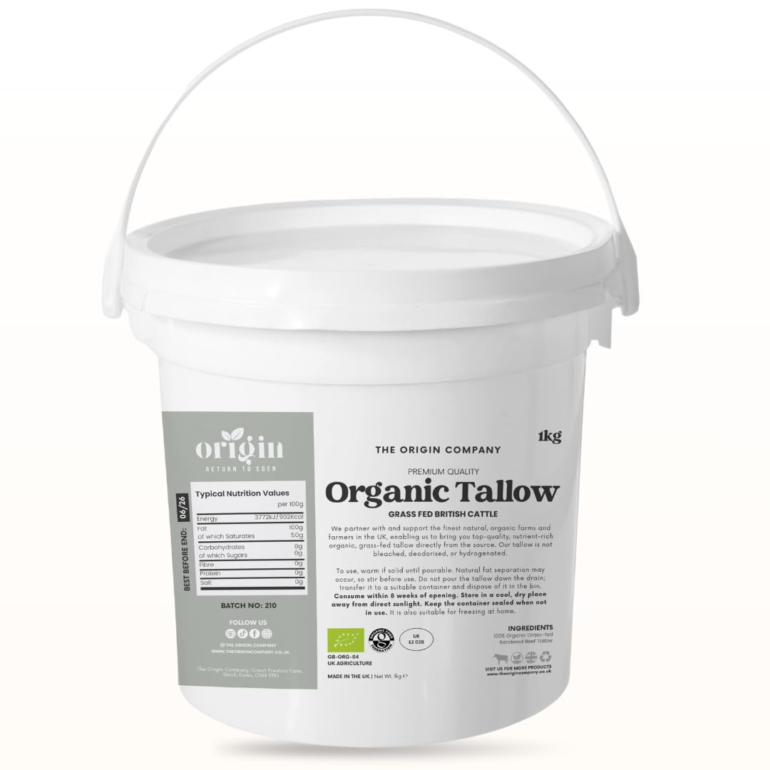 1kg Origin's Organic Grass-Fed Beef Tallow Cooking Fat – 100% Pure Traditional D