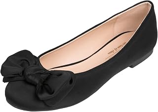 Feversole Women's Round Toe Cute Bow Trim Ballet Flats, Decorated Round Toe Ballerinas with Bow for Pretty Women