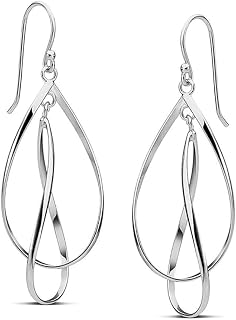 LeCalla 925 Sterling Silver Drop Earring | Lightweight Classic Linear Tear Drop Dangle Earrings | Silver Dangly Earrings Hypoallergenic Jewelry