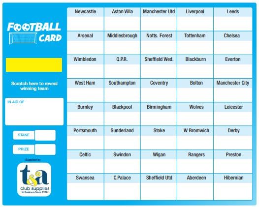 Football Fundraising Cards 40 Teams Pack of 10 cards