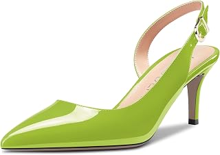 HDEUOLM Women's Needle Low Kitten Heel Pointed Toe Slip-on Slingback Pumps Cute Dress Classic 6.5 CM Heels