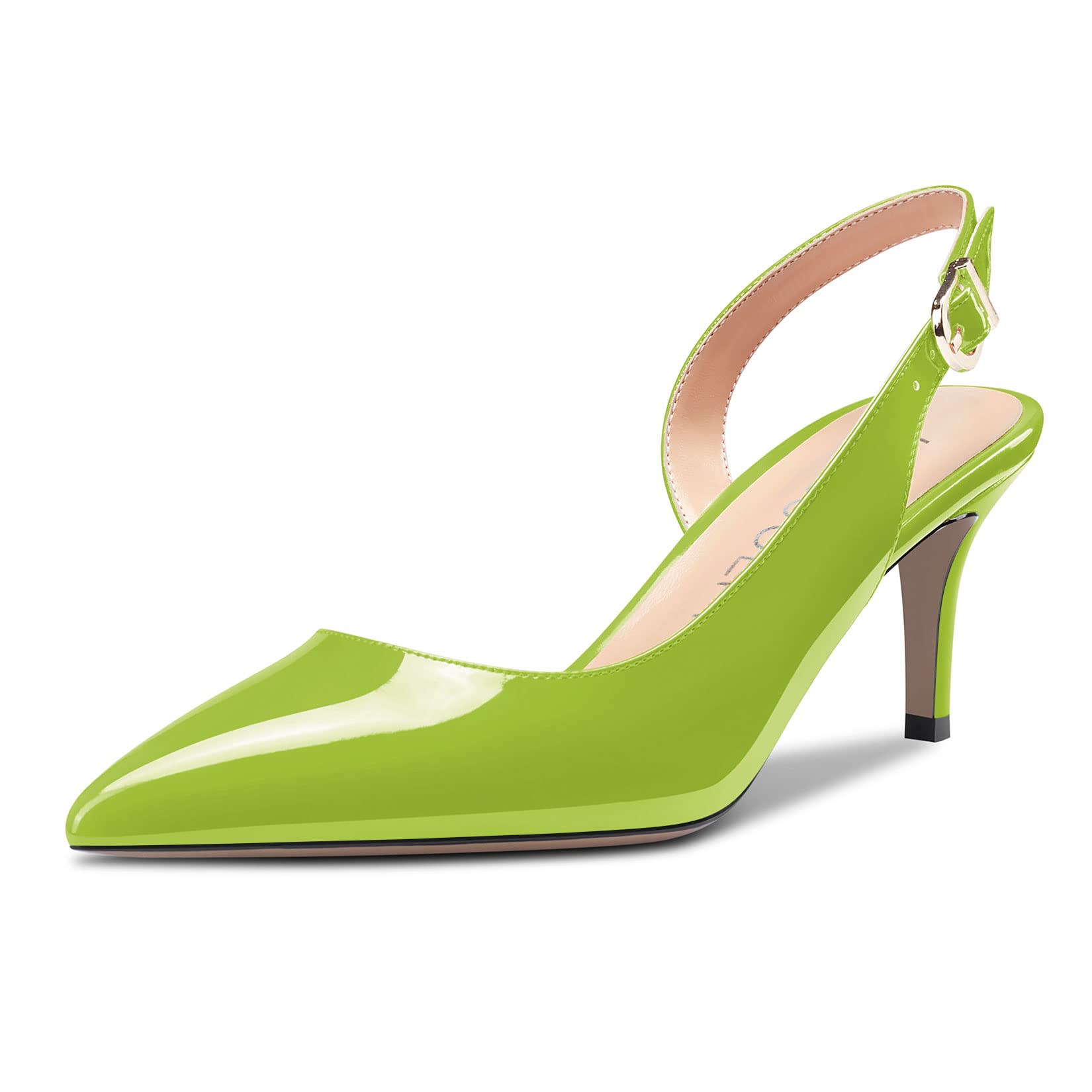 HDEUOLM Women's Needle Low Kitten Heel Pointed Toe Slip-on Slingback Pumps Cute 