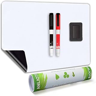 ANLIOTE Magnetic Whiteboard for Fridge 20"x13", Large Dry Erase Board Sheet | 50x33 cm, Easy to Write & Clean, Refrigerator White Board Planner for Home Kitchen Grocery Shopping List, 2 Markers & Eraser