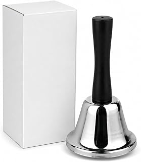 Hand Call Bell with Black Handle, Traditional Metal Service Bell, Loud Handheld Attention Bell for Reception, Hotel, Restaurant, Classroom, Dinner, Events & Home
