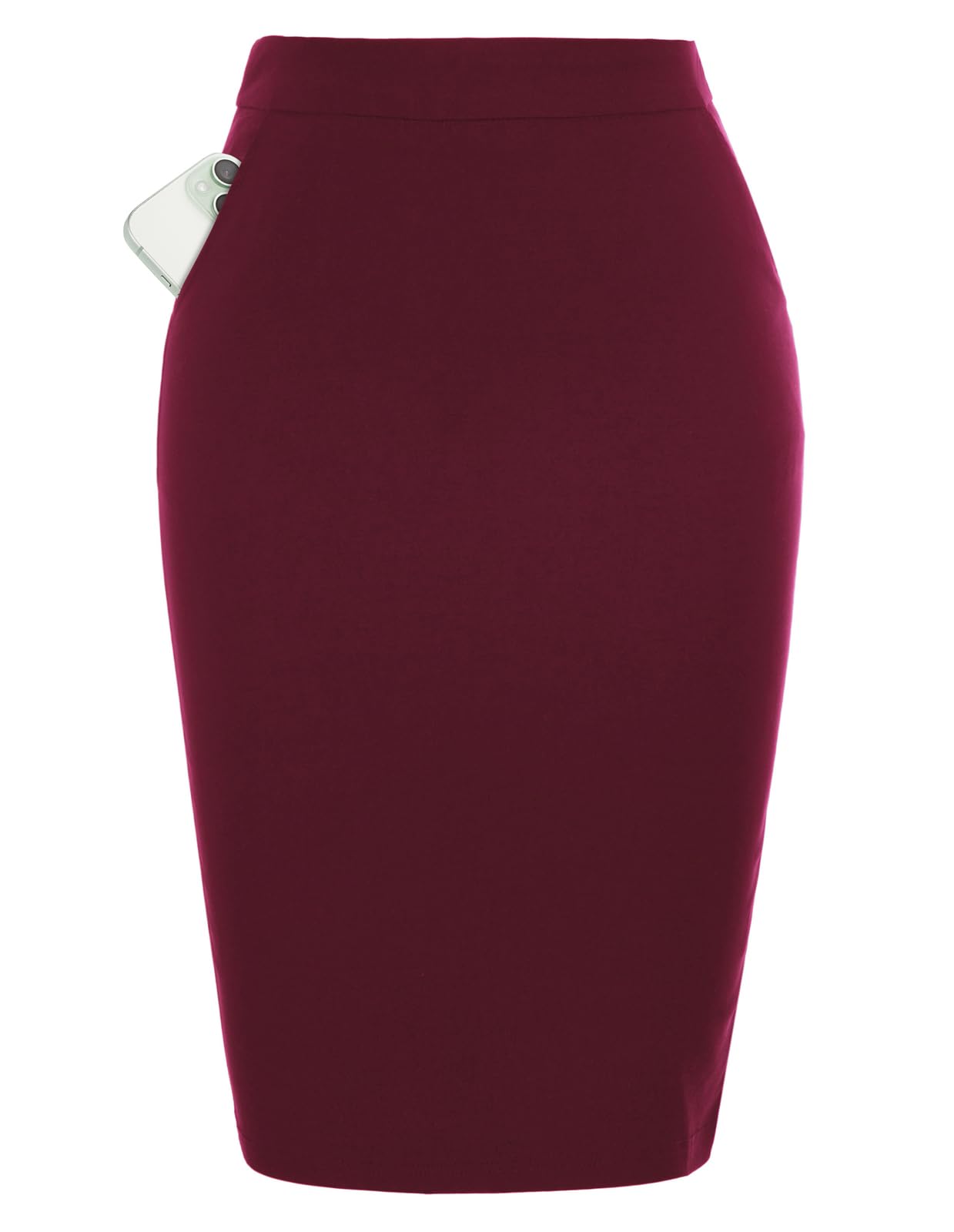Kate Kasin Women's Pencil Skirt Knee Length Elastic Waist Stretch Check