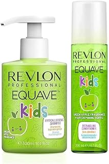REVLON PROFESSIONAL Equave Kids Green Apple, Rutine Sulfate-free Shampoo 300ml + Leave-In Spray Conditioner 200ml - Gentle Cleansing, Moisturizing and Detangling for Kids, Apple Fragrance