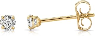 14k Yellow Gold Solitaire Round Cubic Zirconia CZ Stud Earrings with Gold butterfly Pushbacks