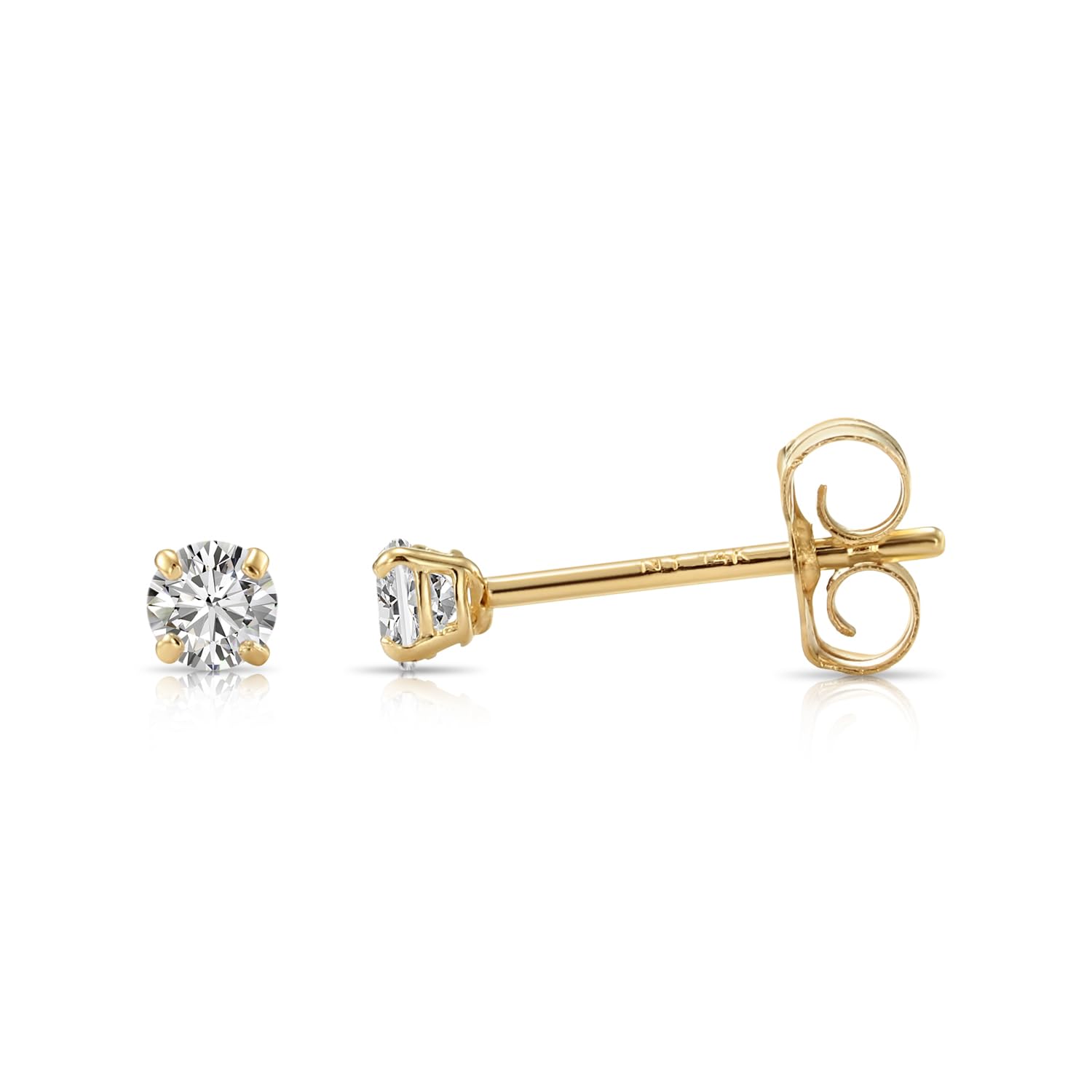 14k Yellow Gold Solitaire Round Cubic Zirconia CZ Stud Earrings with Gold butter