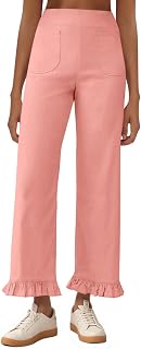 Cicy Bell Women Wide Leg Pants Casual High Waist Ruffle Hem Zipper Loose Pants with Pockets