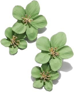 Boho Flower Earrings for Women Large Petal Dangle Earrings Gold Flower Statement Earring Summer Beach Vacation Jewelry (White/Purple/Yellow/Red/Green)