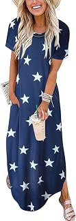 ANRABESS Womens Summer Maxi Dress Short Sleeve Casual Sundress with Pockets