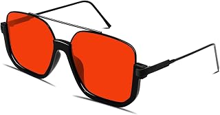GUVIVI Square Oversized Aviator Sunglasses for Women Men 70s Semi-Frame