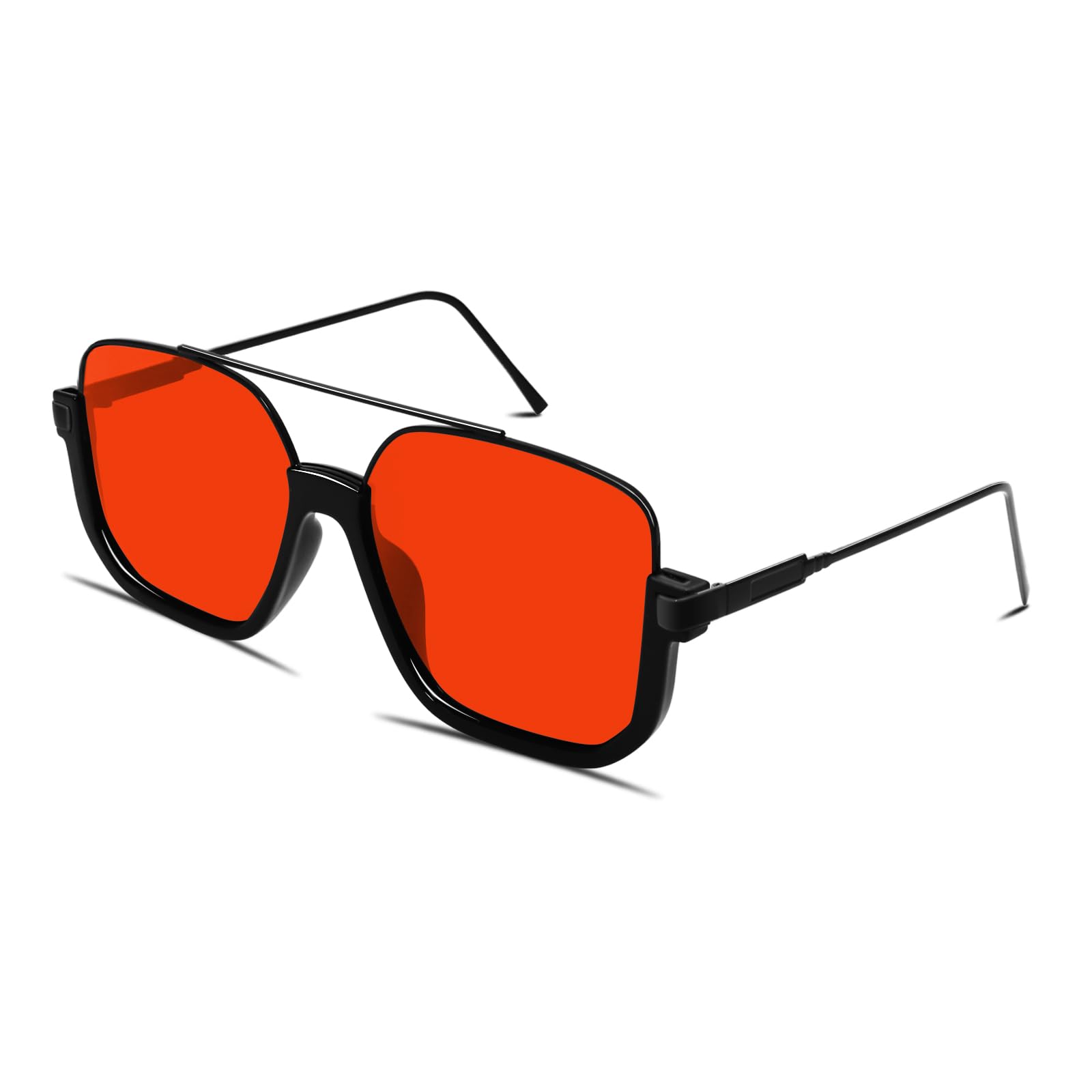 GUVIVI Square Oversized Aviator Sunglasses for Women Men 70s Semi-Frame