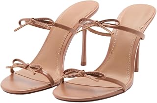 YIYA Women's Cherry Red Bow Kitten Heels Mules Sandals for Fall Open Square Toe Stiletto High Heels Slip On Slipper Party Dress Slide Shoes