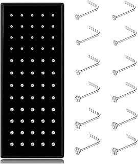 Nose Ring Stud Stainless Steel Nose Piercing Body Jewelry 20G/22G | 60-120Pcs Hypoallergenic Nose Studs Rings, Straight L Shaped Nose Piercing Pin Jewelry, Small CZ 1.5mm/2mm/2.5mm Mix Color