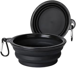 Foldable Pet Travel Bowls with Carabiners, Portable Collapsible Dog Cat Bowl for Home, Camping, Hiking and Walking, Leak Proof TPE Material