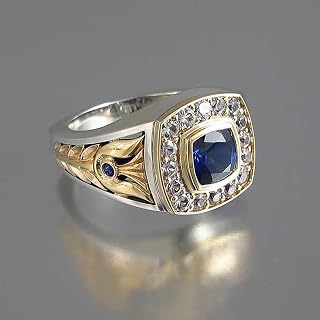 Fashion Men's Wedding Rings Two-Tone Blue Cubic Zirconia Engagement Jewelry