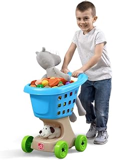Step2 Little Helper's Shopping Cart for Kids, Play Grocery Cart, Made of Durable Plastic, for Toddlers 2+ Years Old, Blue