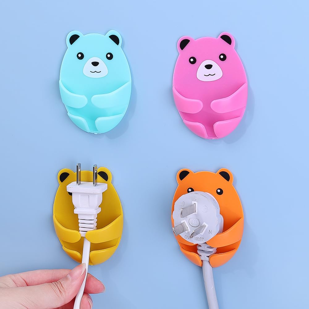 Set of 4 Cartoon Bear Wall Hooks Wall Hanging Hook Self Adhesive Plug in for Kit